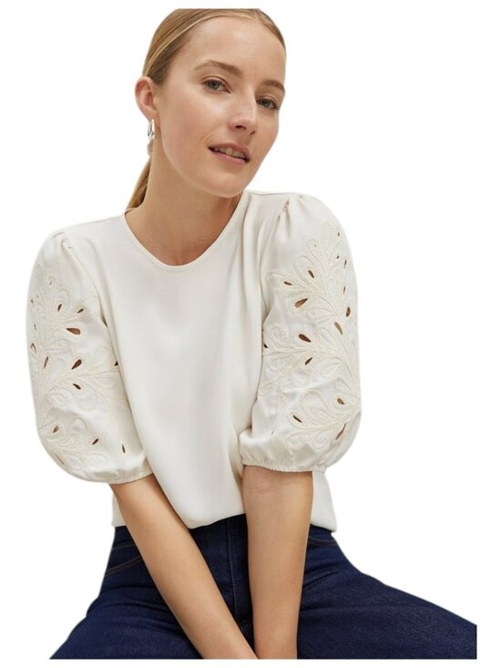 Ann Taylor Tops - NWT Ann Taylor Embroidered Mixed Media Top